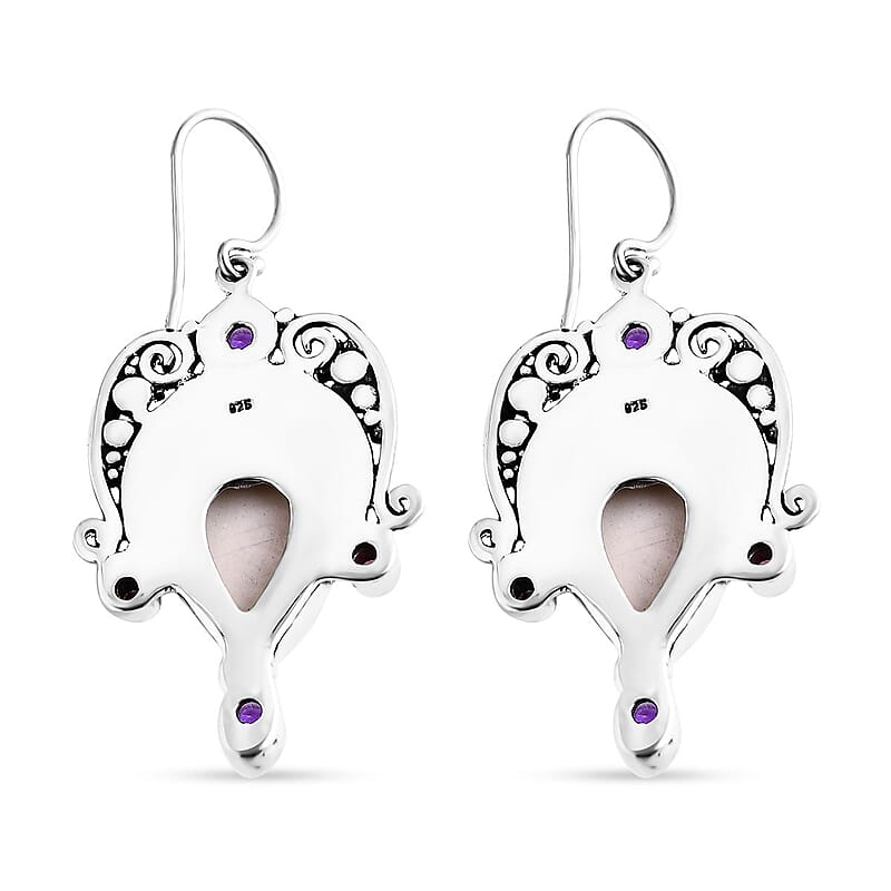 Bali Goddess Carved Bone and Multi Gemstone 2.70 ctw Earrings in Sterling Silver