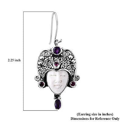 Bali Goddess Carved Bone and Multi Gemstone 2.70 ctw Earrings in Sterling Silver