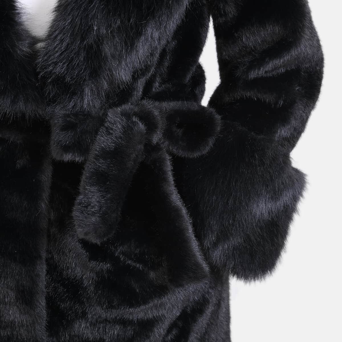 Doorbuster Tamsy Black Luxe Faux Fur Trench Coat with Pockets- One Size S-L image number 5