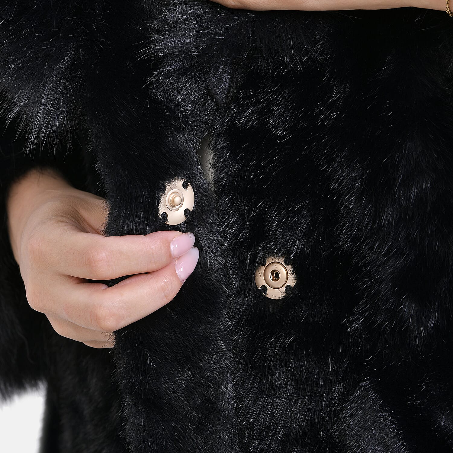 Buy Tamsy Black Luxe Faux Fur Tranch Coat - One Size Missy at ShopLC.