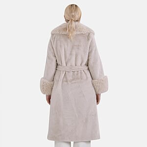 Tamsy Beige Luxe Faux Fur Trench Coat with Pockets- One Size S-L