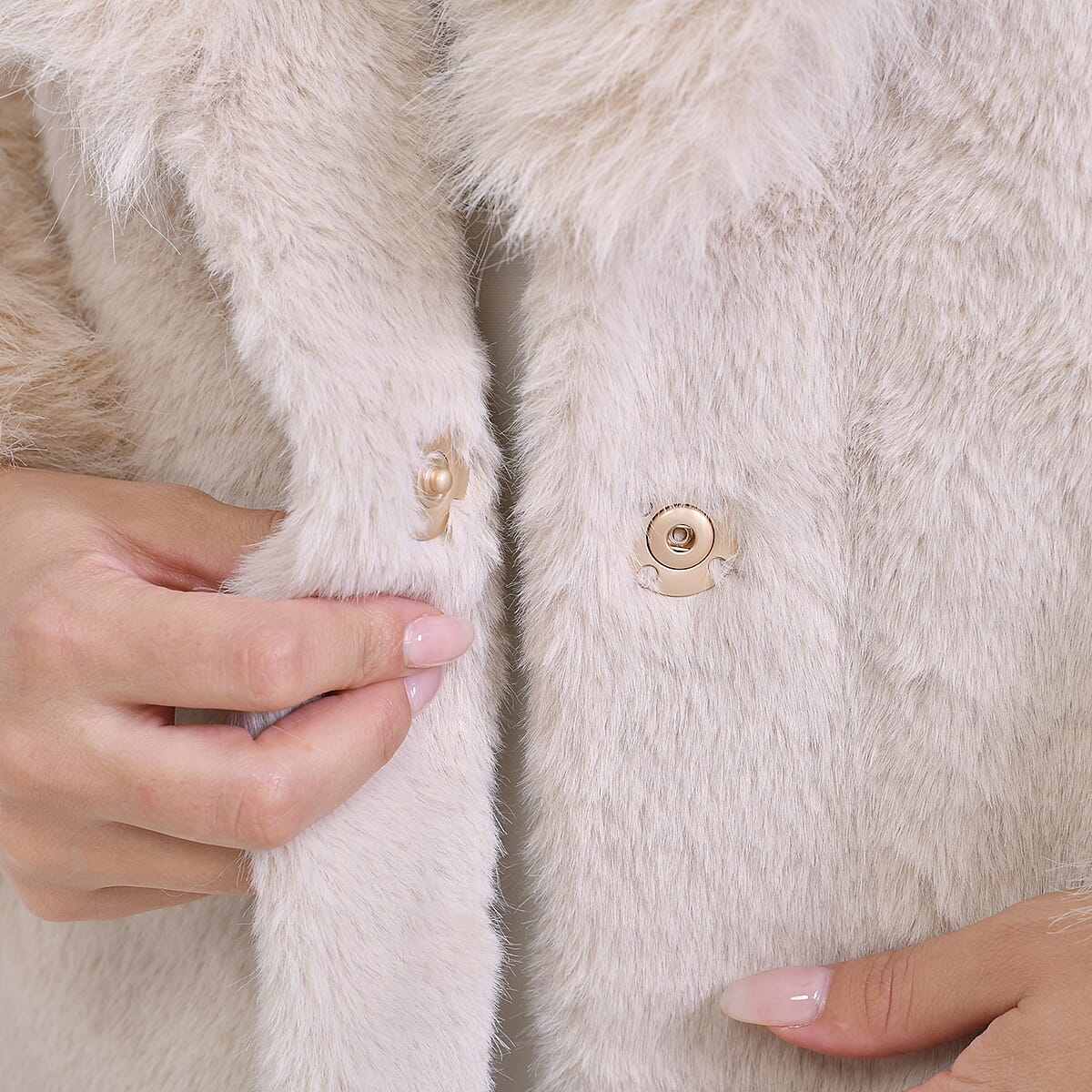 Tamsy Beige Luxe Faux Fur Trench Coat with Pockets- One Size S-L image number 5