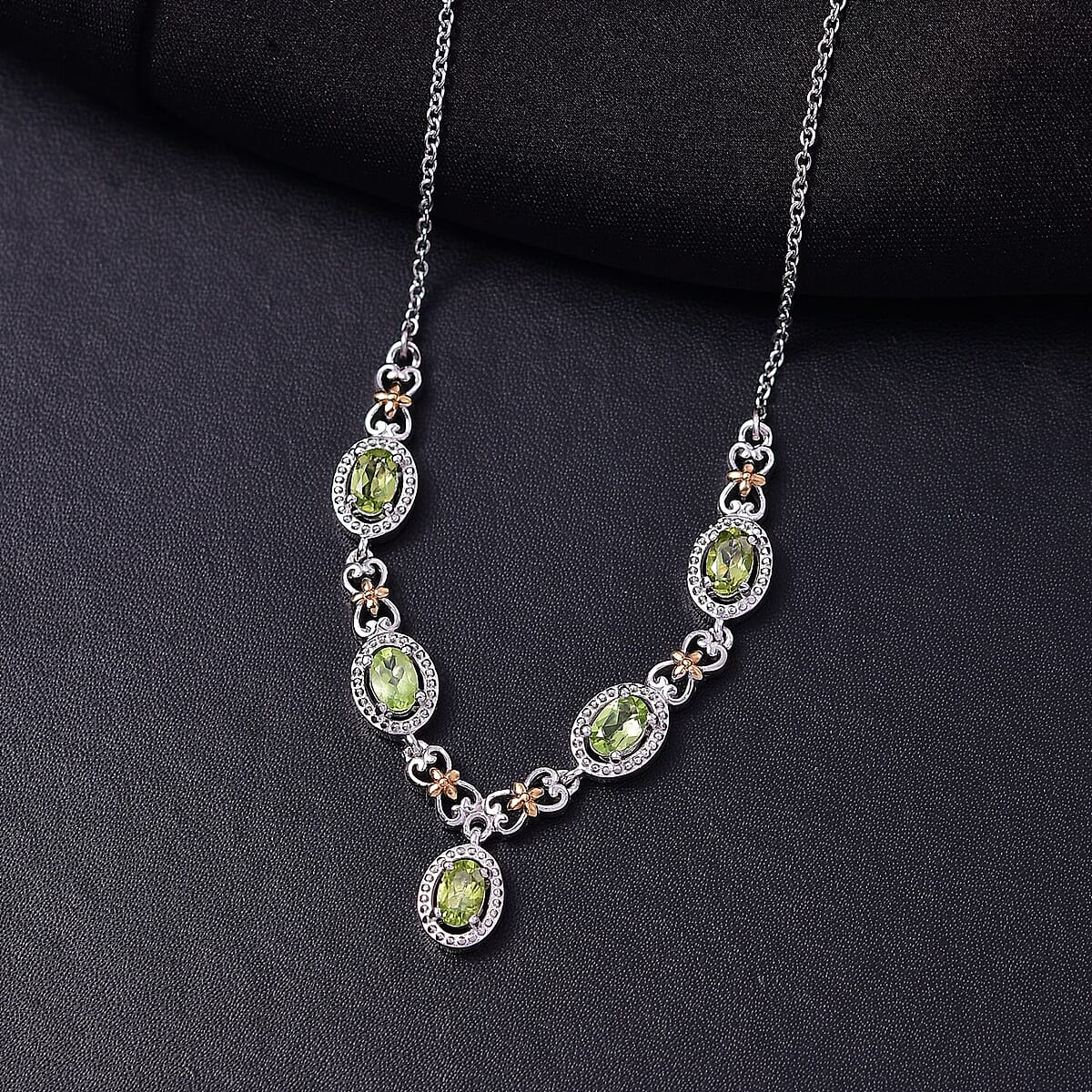 Karis Peridot 2.30 ctw Necklace in 18K YG Plated with Platinum Bond and Stainless Steel 18-20 Inches image number 1
