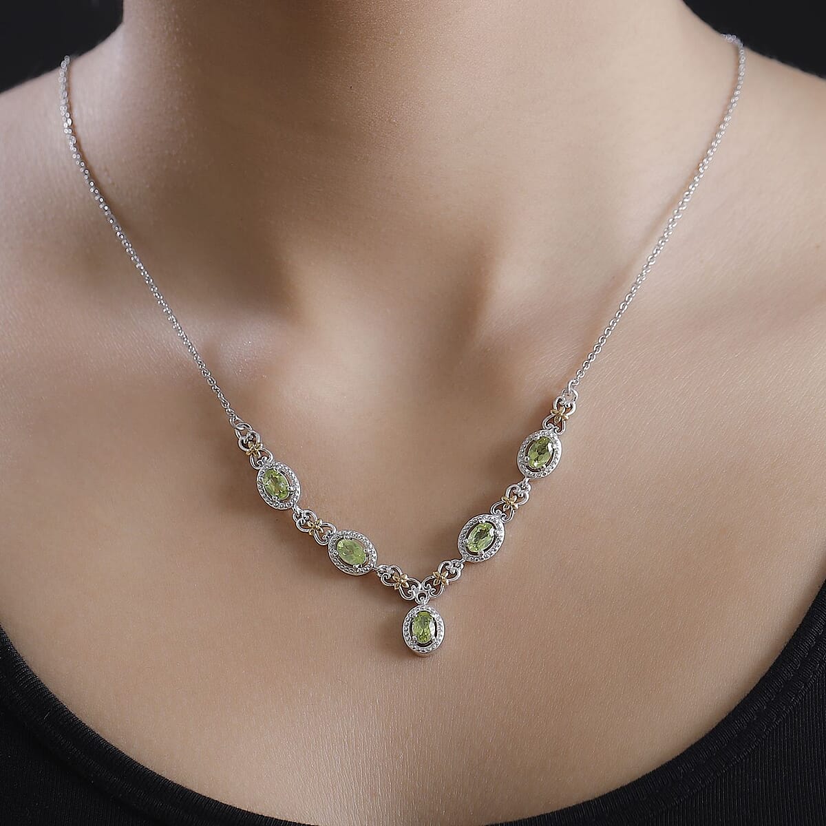 Karis Peridot 2.30 ctw Necklace in 18K YG Plated with Platinum Bond and Stainless Steel 18-20 Inches image number 2