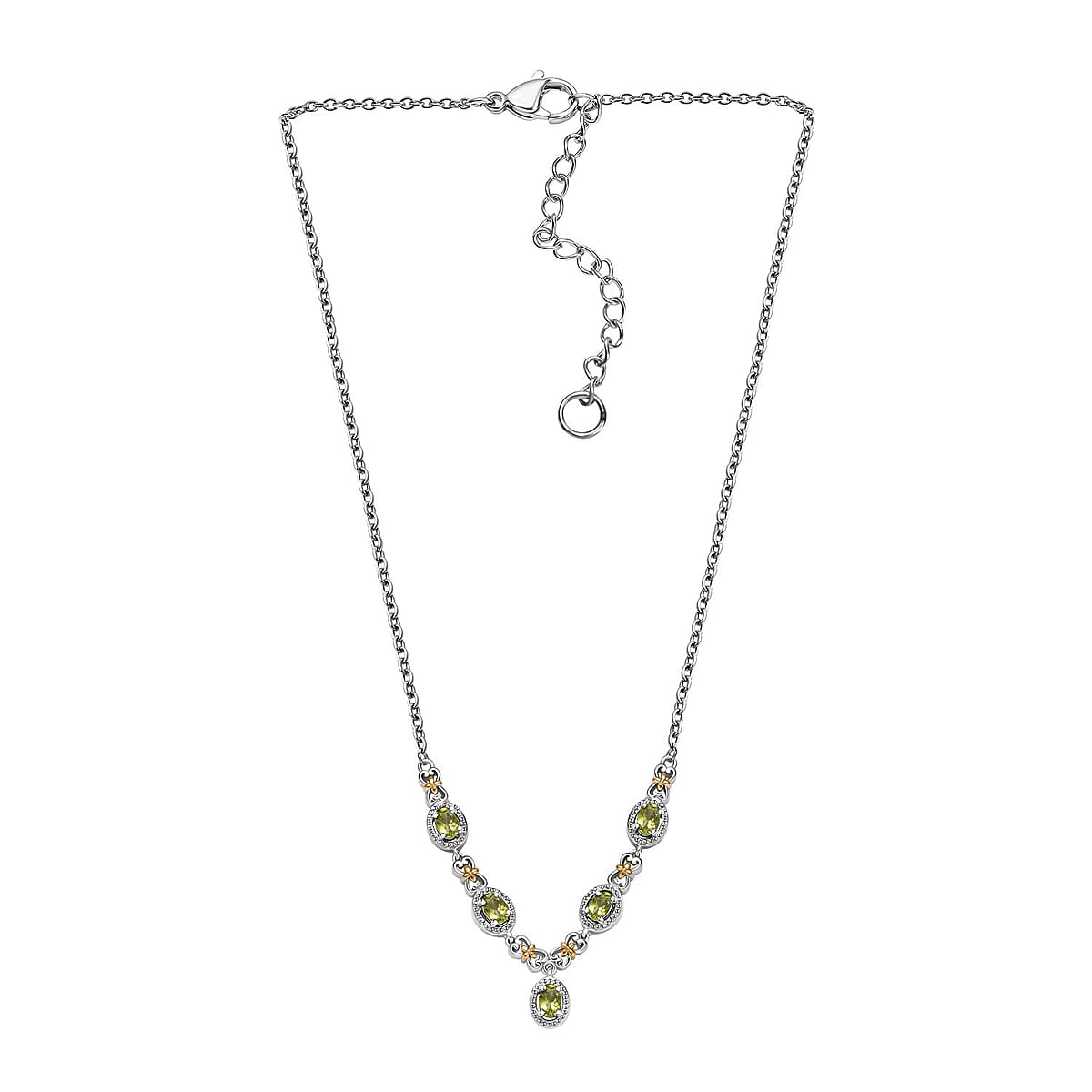 Karis Peridot 2.30 ctw Necklace in 18K YG Plated with Platinum Bond and Stainless Steel 18-20 Inches image number 3