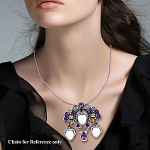 Bali Goddess Carved Bone and Multi Gemstone 18.20 ctw Pendant without Chain in Sterling Silver