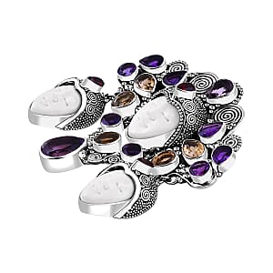 Bali Goddess Carved Bone and Multi Gemstone 18.20 ctw Pendant without Chain in Sterling Silver