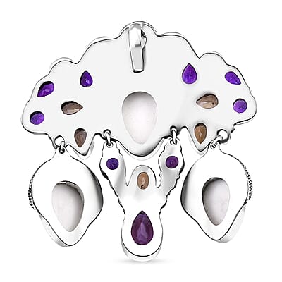 Bali Goddess Carved Bone, Multi Gemstone Pendant without Chain in Sterling Silver 18.20 ctw