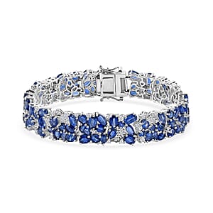 D'Joy Kashmir Kyanite and White Zircon 29.25 ctw Make a Wish Bracelet in Rhodium Over Sterling Silver (8.00 In)