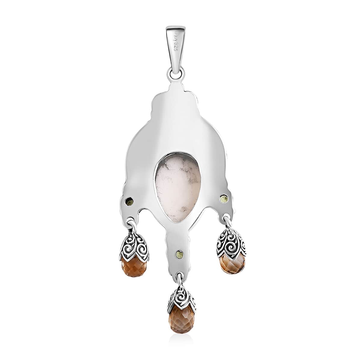 Bali Goddess Carved Bone and Multi Gemstone 7.70 ctw Pendant in Sterling Silver image number 4