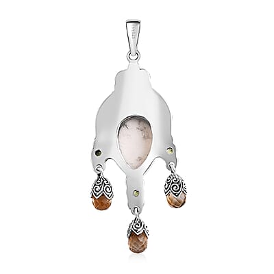 Bali Goddess Carved Bone and Multi Gemstone 7.70 ctw Pendant without Chain in Sterling Silver