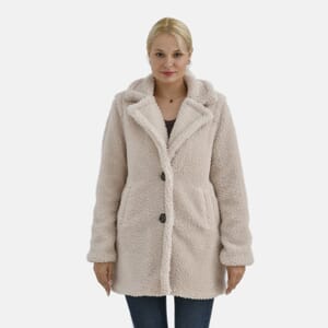 Tamsy Cream Luxe Sherpa Coat with Notch Collar and Pockets – One Size Missy