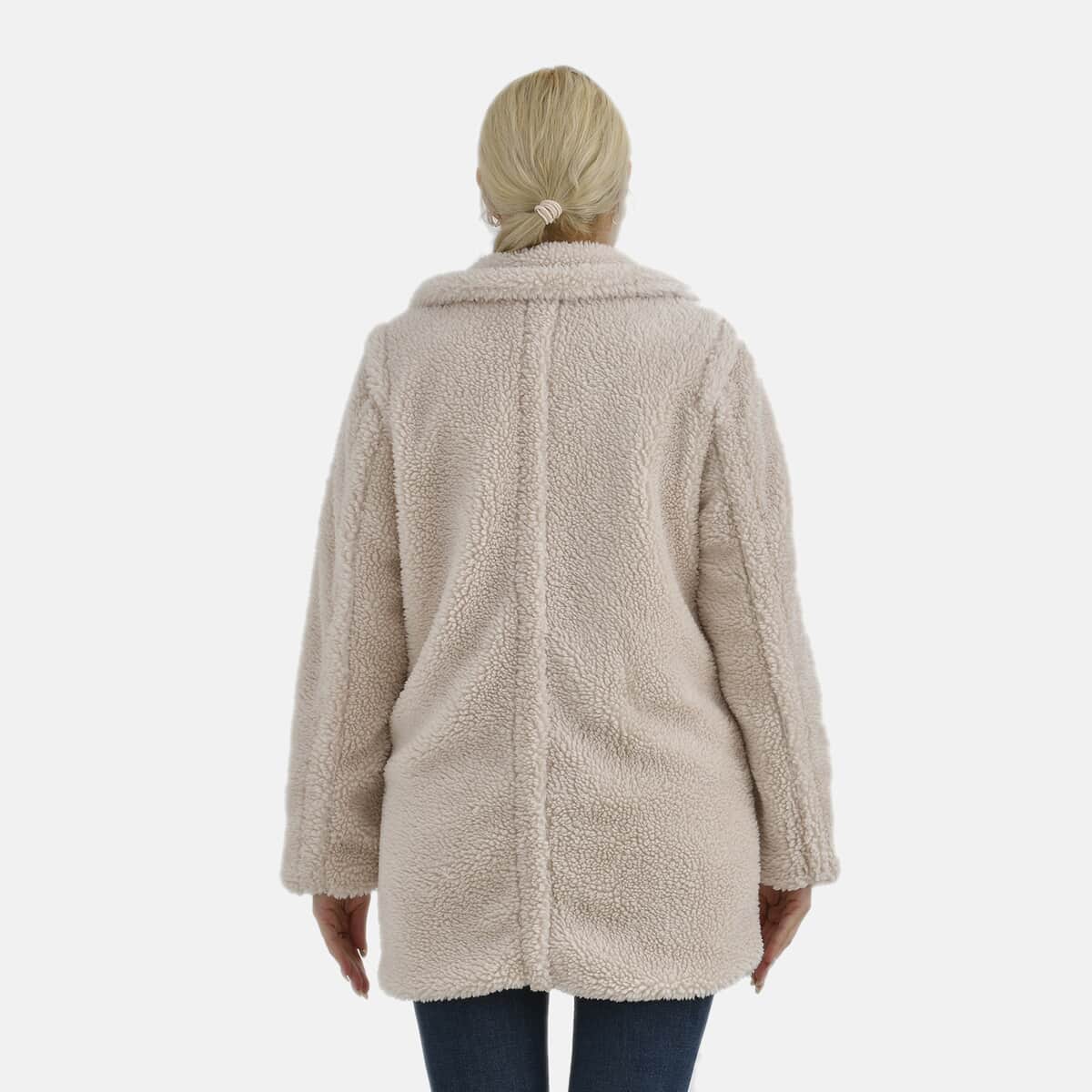 Tamsy Cream Luxe Sherpa Coat with Notch Collar and Pockets – One Size Missy image number 1