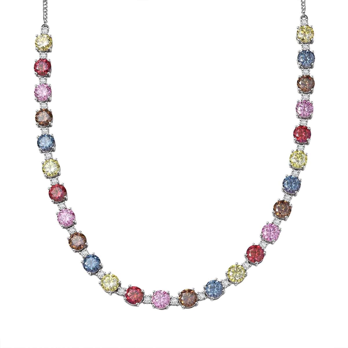 Colors of Moissanite 26.40 ctw Rainbow Radiance Necklace in Rhodium Over Sterling Silver 18-20 Inches image number 0