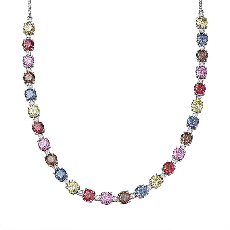 Colors of Moissanite 26.40 ctw Rainbow Radiance Necklace in Rhodium Over Sterling Silver 18-20 Inches