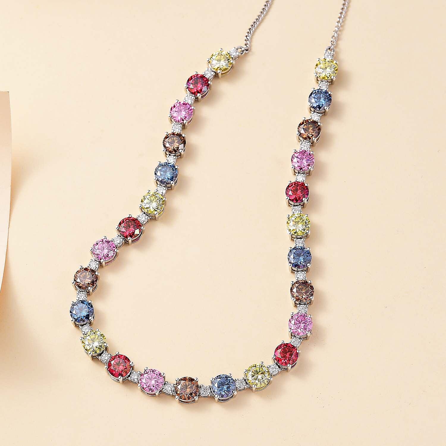 Colors of Moissanite 26.40 ctw Rainbow Radiance Necklace in Rhodium Over Sterling Silver 18-20 Inches