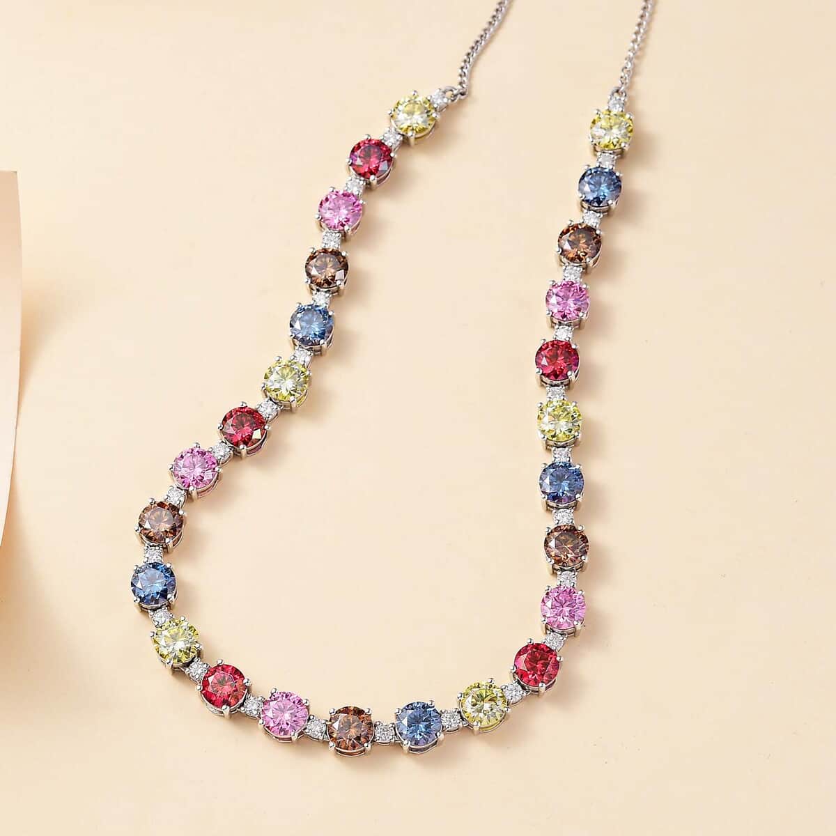 Colors of Moissanite 26.40 ctw Rainbow Radiance Necklace in Rhodium Over Sterling Silver 18-20 Inches image number 1