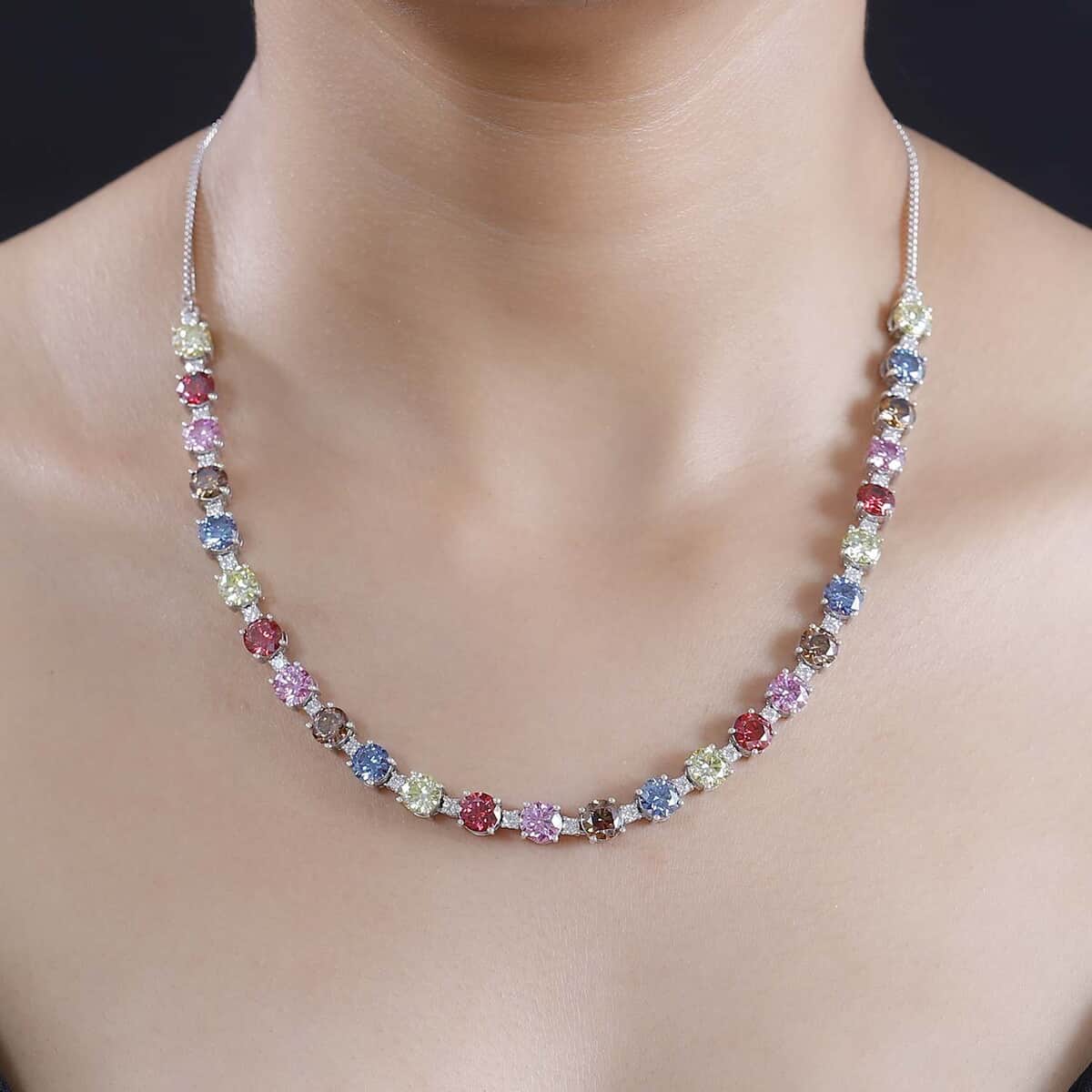 Colors of Moissanite 26.40 ctw Rainbow Radiance Necklace in Rhodium Over Sterling Silver 18-20 Inches image number 2