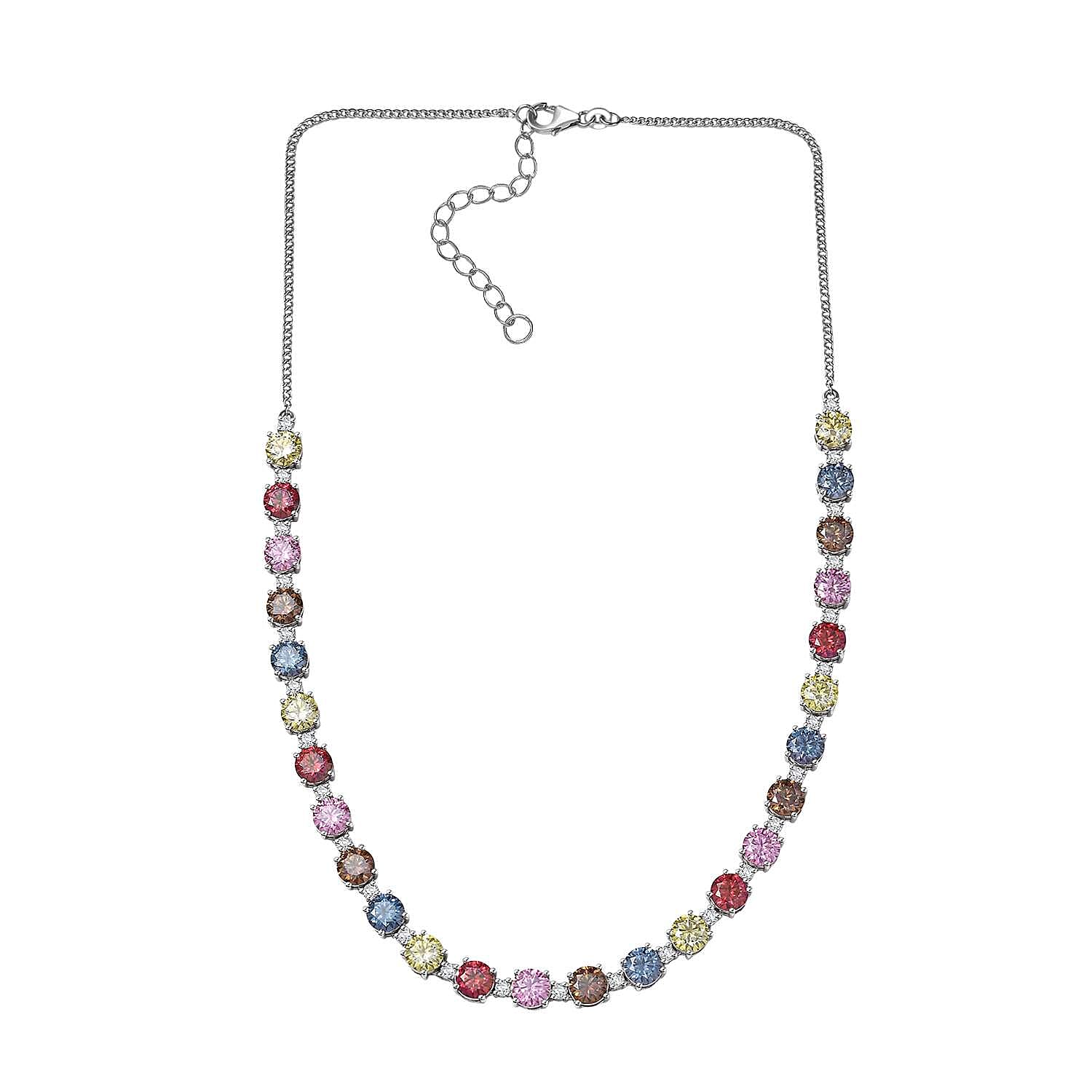 Colors of Moissanite 26.40 ctw Rainbow Radiance Necklace in Rhodium Over Sterling Silver 18-20 Inches