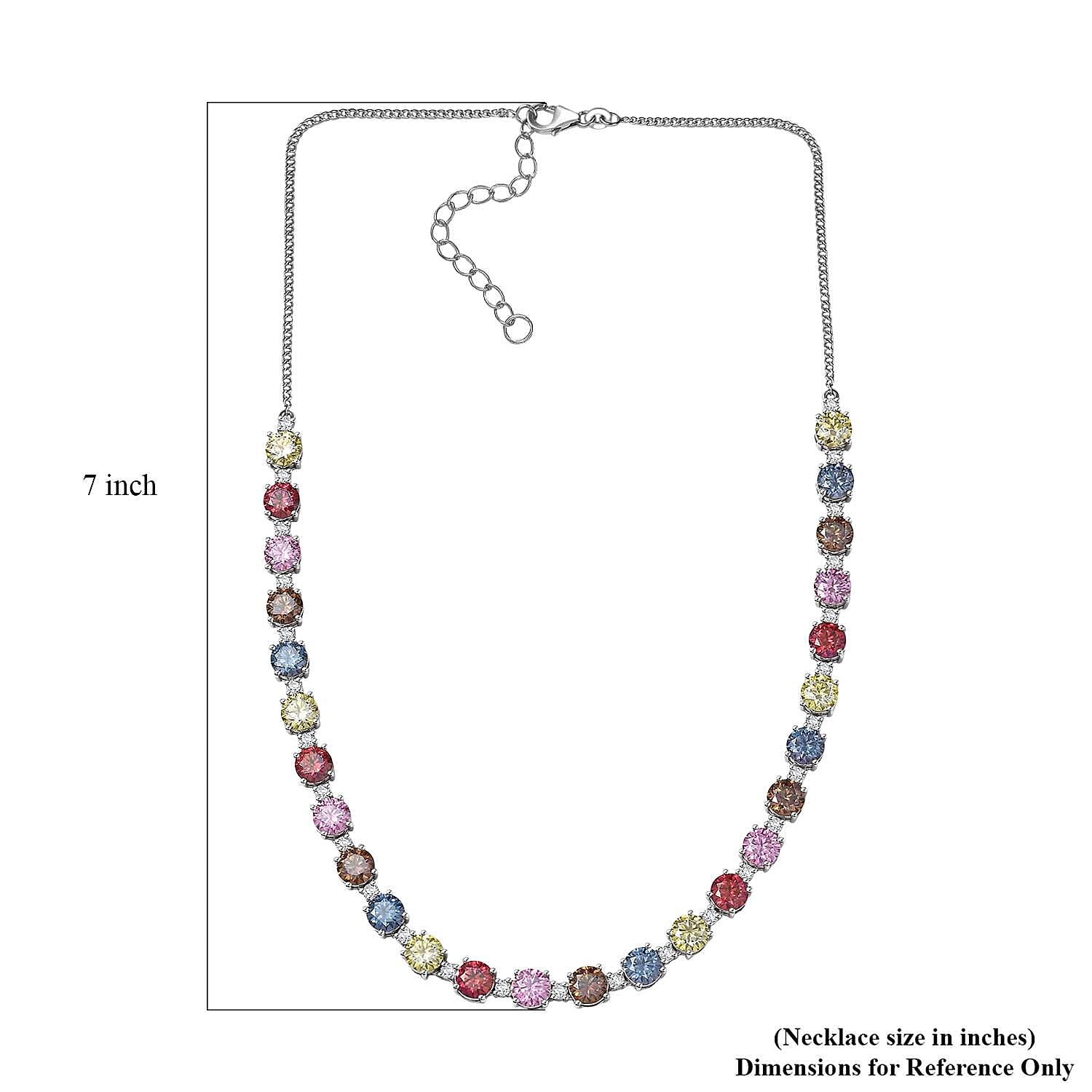 Colors of Moissanite 26.40 ctw Rainbow Radiance Necklace in Rhodium Over Sterling Silver 18-20 Inches