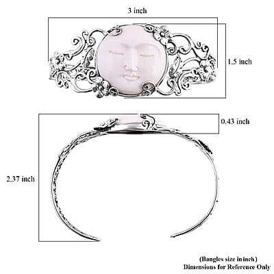 Bali Goddess Carved Bone Floral and Leaf Cuff Bracelet in Sterling Silver (7.25 In)