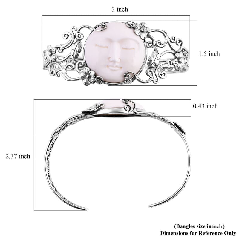 Bali Goddess Carved Bone Floral and Leaf Cuff Bracelet in Sterling Silver (7.25 In)