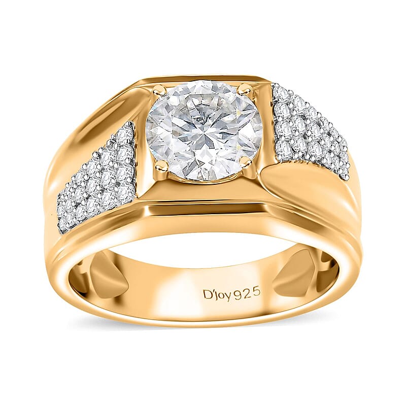Moissanite 2.20 ctw Men's Ring in 18K Vermeil Yellow Gold Over Sterling Silver (Size 10.0)
