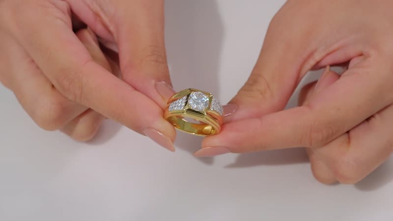 Moissanite (Rnd 8mm) Men's Ring in 18K Vermeil YG Over Sterling Silver (Size 10.0) 2.20 ctw