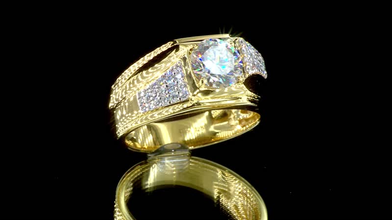 Moissanite (Rnd 8mm) Men's Ring in 18K Vermeil YG Over Sterling Silver (Size 10.0) 2.20 ctw