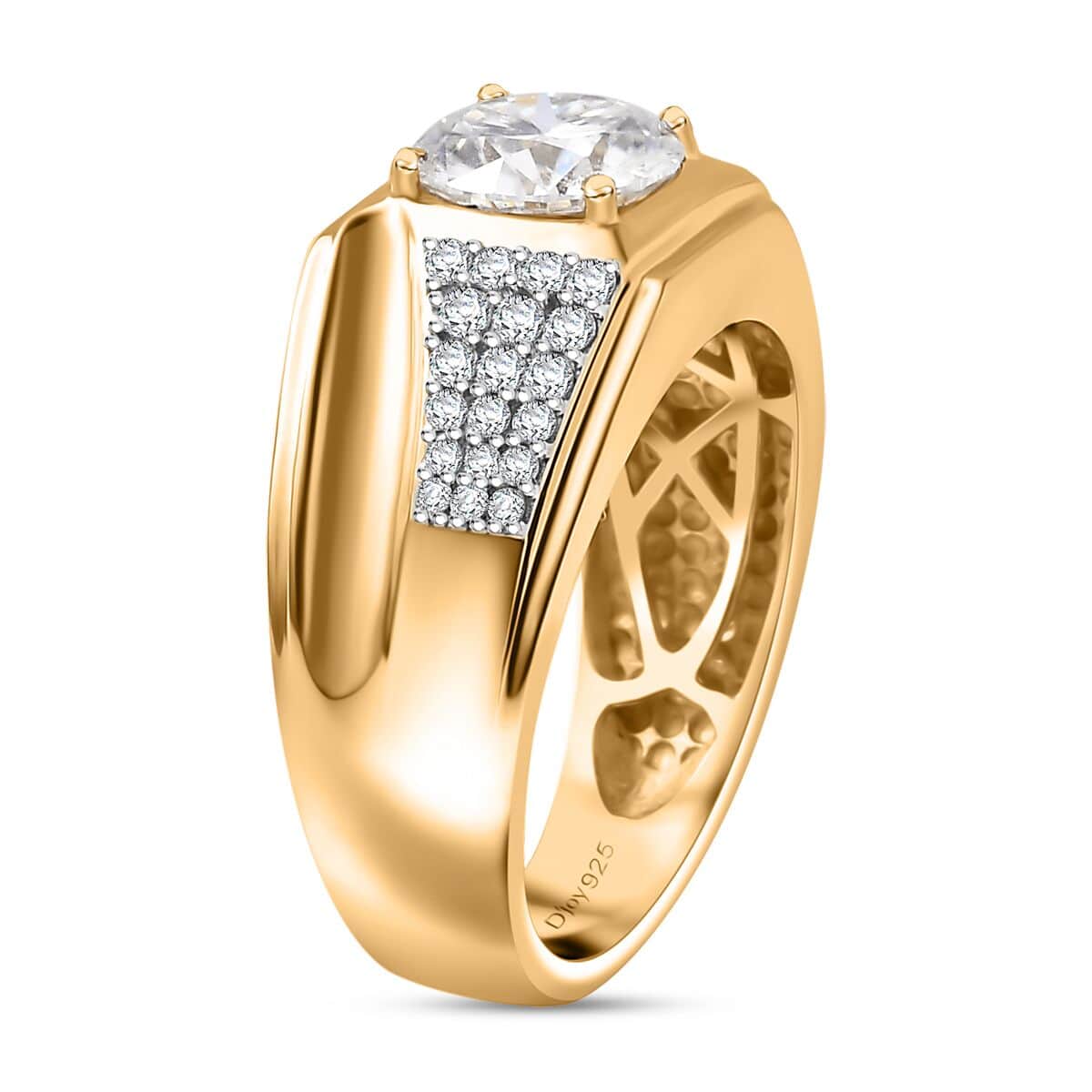 Moissanite 2.20 ctw Men's Ring in 18K Vermeil Yellow Gold Over Sterling Silver (Size 10.0) image number 3