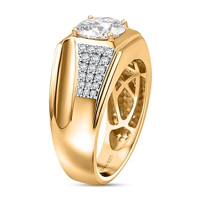 Moissanite 2.20 ctw Men's Ring in 18K Vermeil Yellow Gold Over Sterling Silver (Size 10.0)