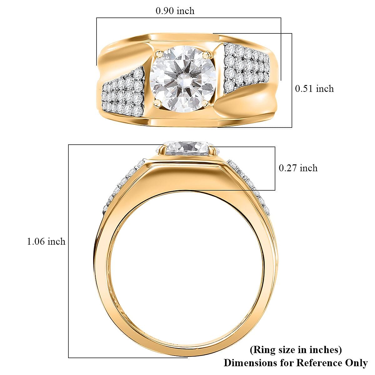 Moissanite 2.20 ctw Men's Ring in 18K Vermeil Yellow Gold Over Sterling Silver (Size 10.0)
