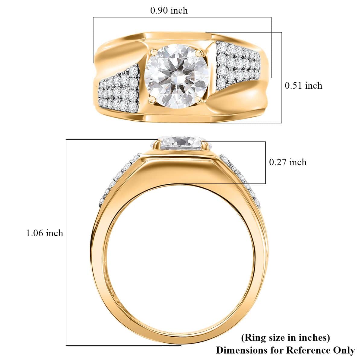 Moissanite 2.20 ctw Men's Ring in 18K Vermeil Yellow Gold Over Sterling Silver (Size 10.0) image number 5