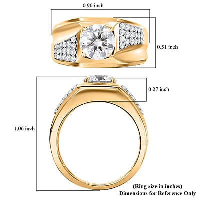 Moissanite 2.20 ctw Men's Ring in 18K Vermeil Yellow Gold Over Sterling Silver (Size 10.0)