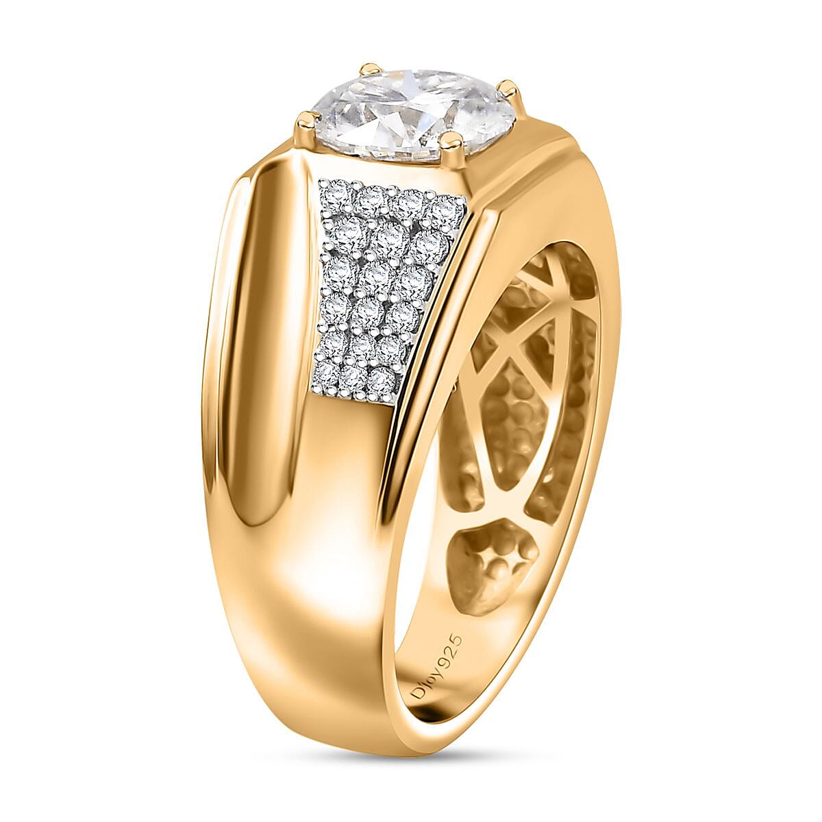 Moissanite 2.20 ctw Men's Ring in 18K Vermeil Yellow Gold Over Sterling Silver (Size 11.0) image number 3