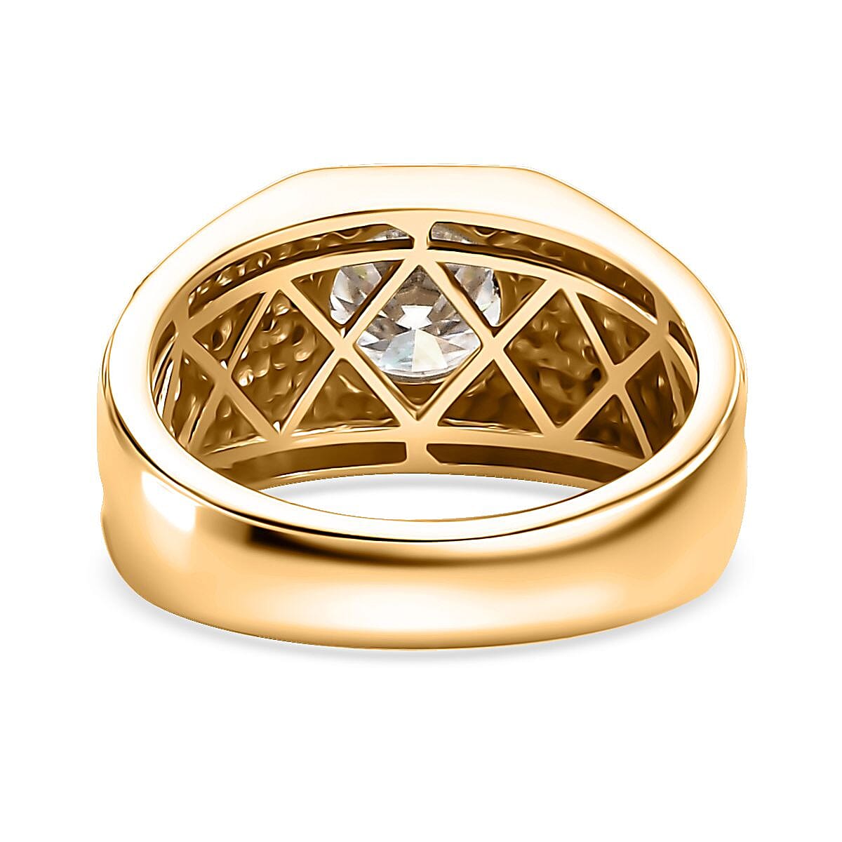 Moissanite 2.20 ctw Men's Ring in 18K Vermeil Yellow Gold Over Sterling Silver (Size 11.0) image number 4