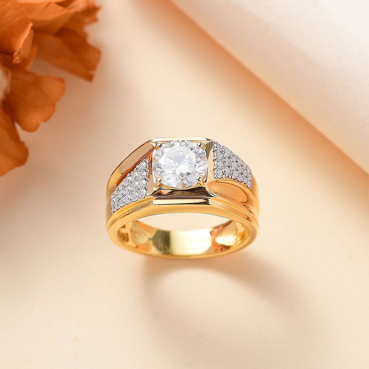 Moissanite 2.20 ctw Men's Ring in 18K Vermeil Yellow Gold Over Sterling Silver (Size 12.0) image number 1