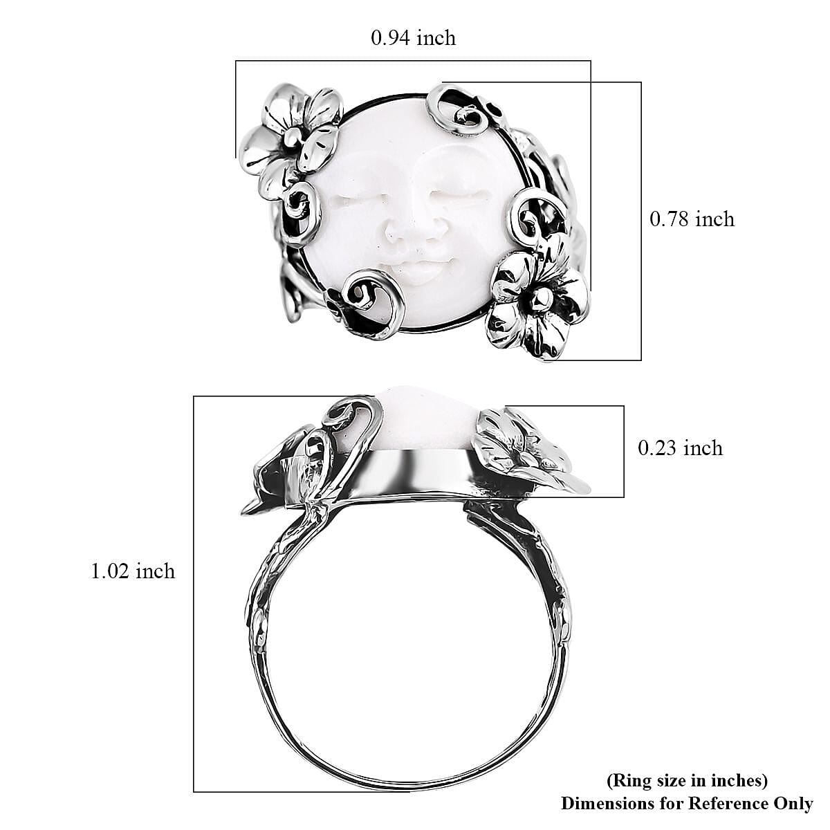 Bali Goddess Carved Bone Floral and Leaf Ring in Sterling Silver (Size 10.0)