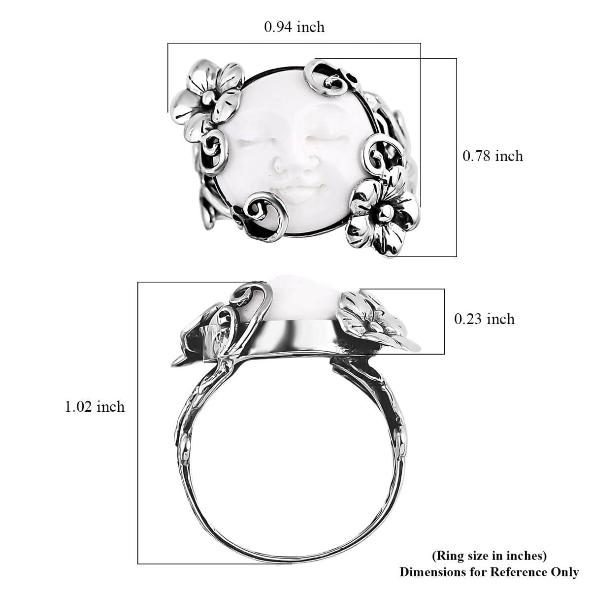 Bali Goddess Carved Bone Floral and Leaf Ring in Sterling Silver (Size 10.0) image number 4