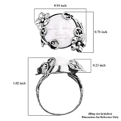 Bali Goddess Carved Bone Floral and Leaf Ring in Sterling Silver (Size 10.0)