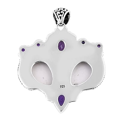 Bali Goddess Carved Bone and African Amethyst 3.70 ctw Royal Romance Pendant without Chain in Sterling Silver