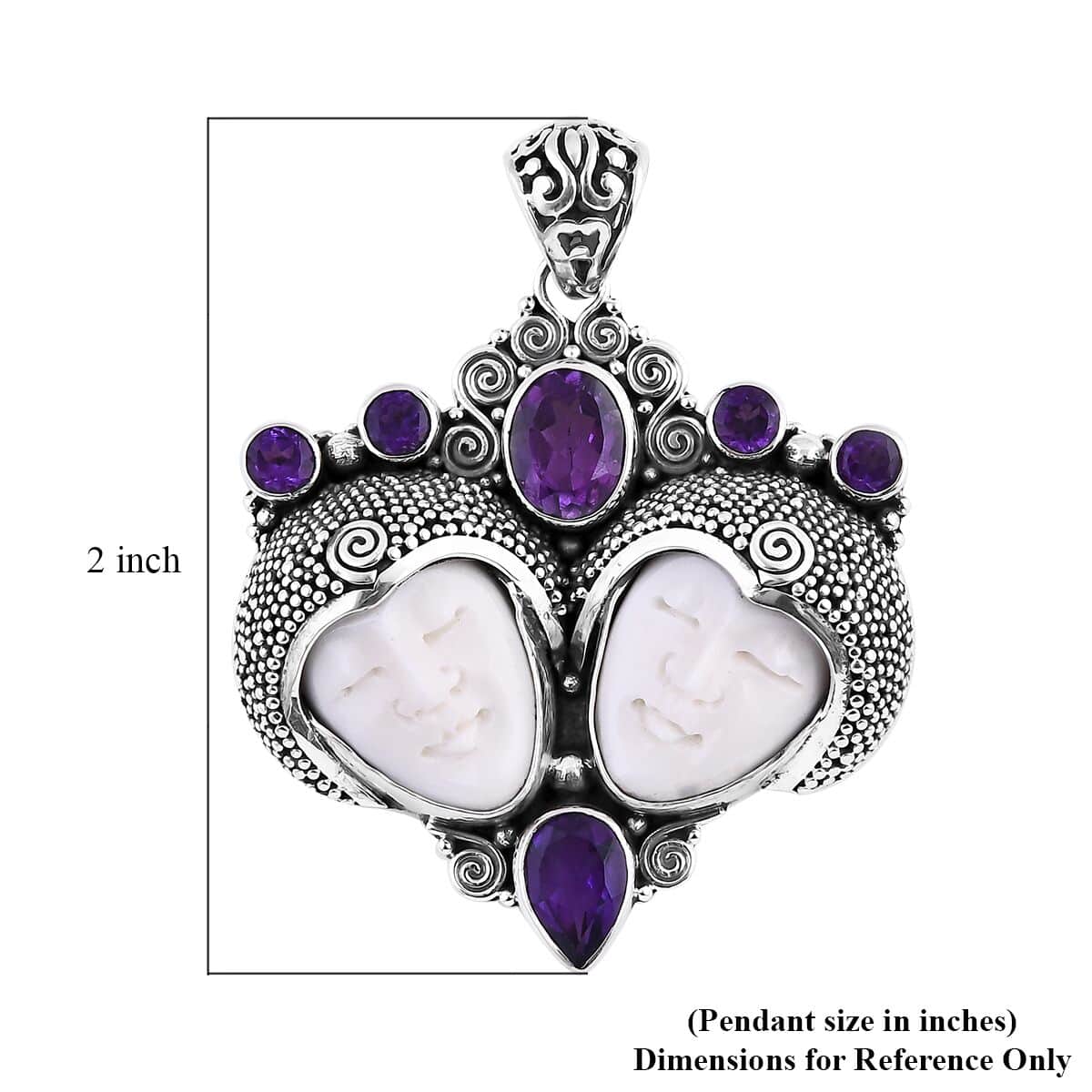 Bali Goddess Carved Bone and African Amethyst 3.70 ctw Royal Romance Pendant in Sterling Silver image number 5