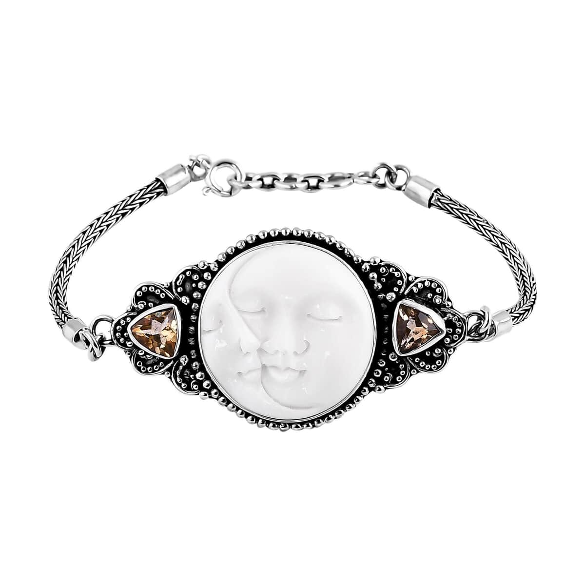 Bali Goddess Carved Bone and Brazilian Citrine 2.20 ctw Bracelet in Sterling Silver (7.25 In) image number 0