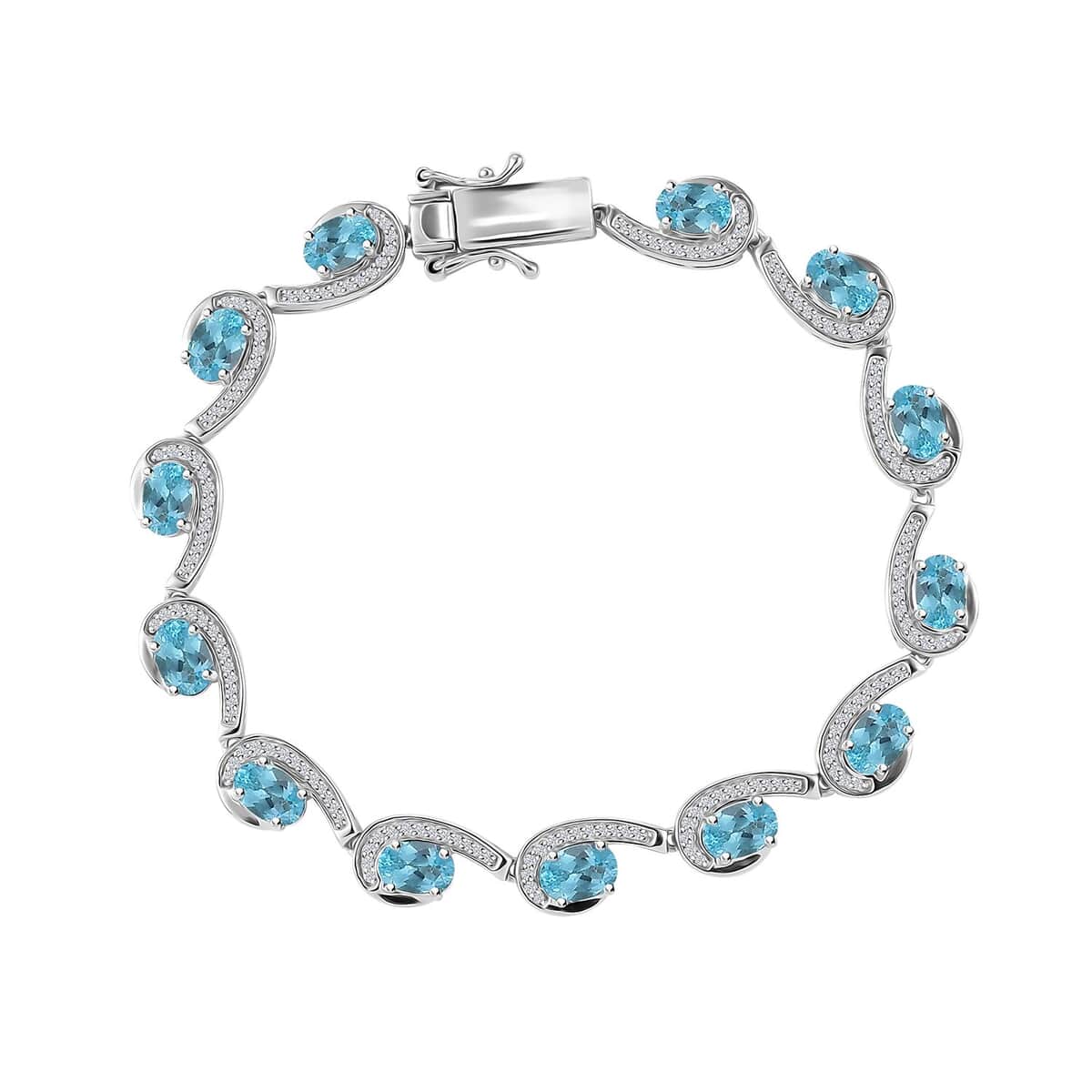 Doorbuster Premium Betroka Blue Apatite and White Zircon 6.80 ctw Sea Waves Bracelet in Rhodium Over Sterling Silver (6.50 In) image number 0