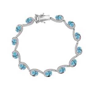 Doorbuster Premium Betroka Blue Apatite and White Zircon 6.80 ctw Sea Waves Bracelet in Rhodium Over Sterling Silver (6.50 In)