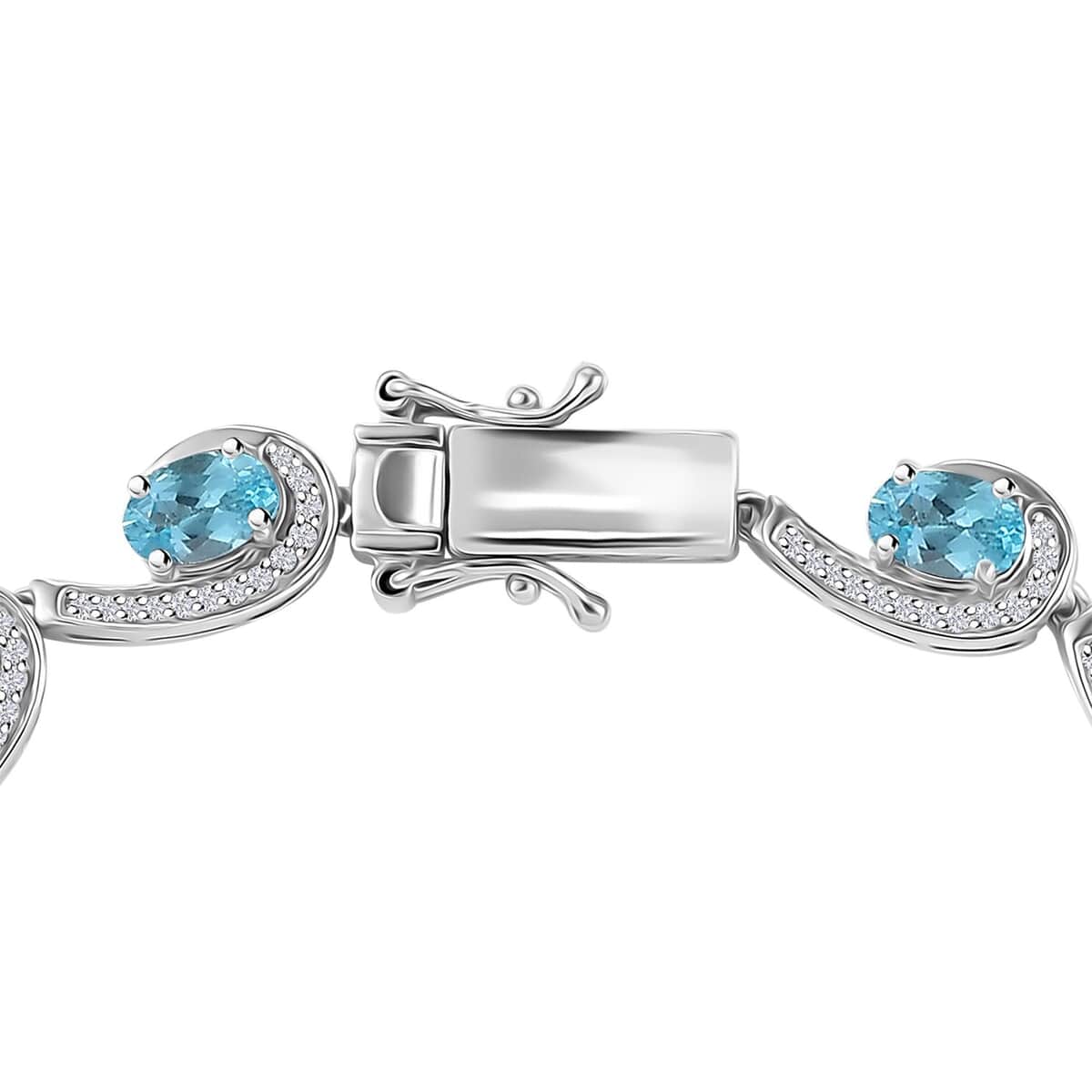 Doorbuster Premium Betroka Blue Apatite and White Zircon 6.80 ctw Sea Waves Bracelet in Rhodium Over Sterling Silver (6.50 In) image number 3