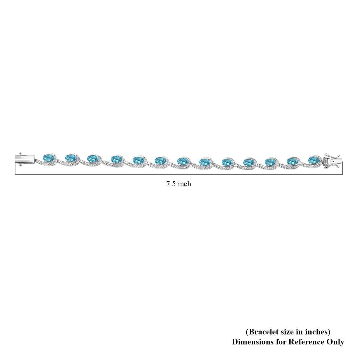 Doorbuster Premium Betroka Blue Apatite and White Zircon 6.80 ctw Sea Waves Bracelet in Rhodium Over Sterling Silver (6.50 In) image number 4