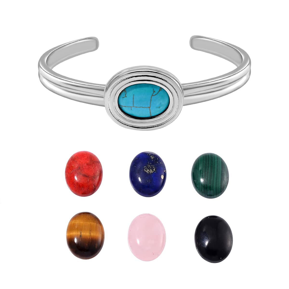 Seven Chakra Multi Gemstone 59.50 ctw Bangle Bracelet in Stainless Steel (7.0 In) image number 0