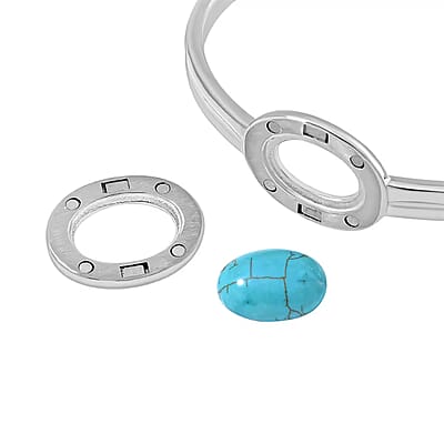 Seven Chakra Multi Gemstone 59.50 ctw Bangle Bracelet in Stainless Steel (7.0 In)