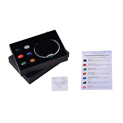 Seven Chakra Multi Gemstone 59.50 ctw Bangle Bracelet in Stainless Steel (7.0 In)